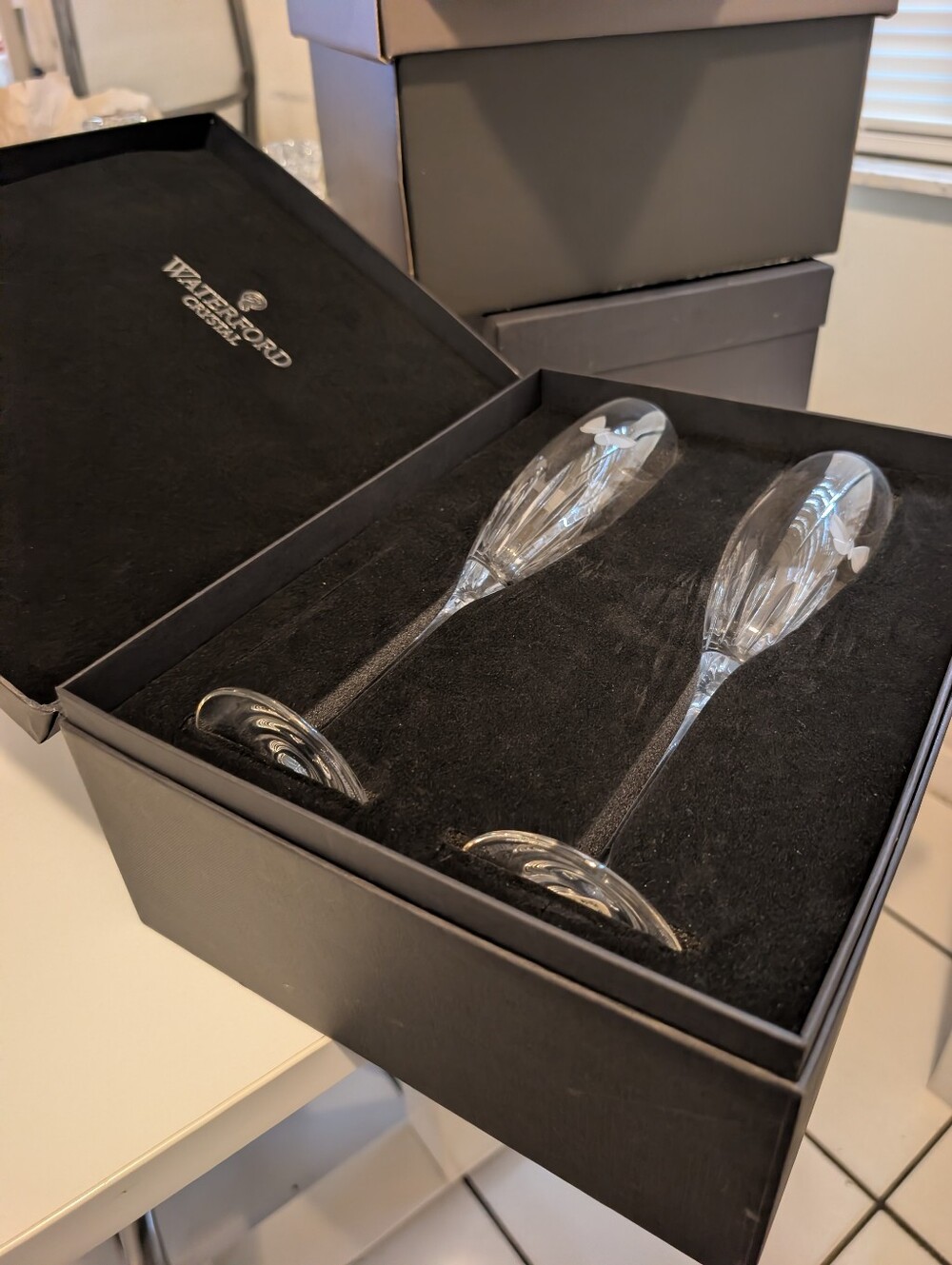 Waterford Clear Crystal Butterfly Champagne Flutes — Set of 2